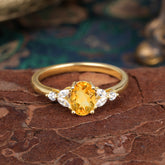 1 Carat 4 Prong Oval Cut Citrine Ring Classic Side Stone Engagement Ring