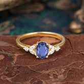 1 Carat 4 Prong Oval Cut Tanzanite Ring Classic Side Stone Engagement Ring