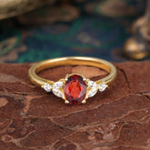 1 Carat Oval Cut 4 Prong Garnet Ring Classic Side Stone Engagement Ring