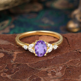 1 Carat Oval Cut 4 Prong Amethyst Ring Classic Side Stone Engagement Ring
