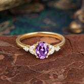 1 Carat Oval Cut 4 Prong Amethyst Ring Classic Side Stone Engagement Ring