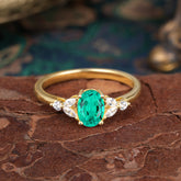 1 Carat Oval Cut 4 Prong Emerald Ring Classic Side Stone Engagement Ring
