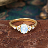 1 Carat 4 Prong Oval Cut  Moonstone Ring Classic Side Stone Engagement Ring