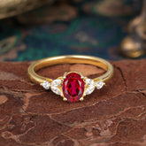 1 Carat 4 Prong Oval Cut  Ruby Ring Classic Side Stone Engagement Ring