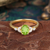 1 Carat 4 Prong Oval Cut  Peridot Ring Classic Side Stone Engagement Ring