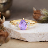 3 Prong Pear Cut Classic Lab Grown Amethyst Engagement Ring with Side Stone