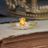 Oval Cut Unique Bottom Cluster Citrine Anniversary Ring for Women