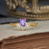 Oval Cut Unique Bottom Cluster Amethyst Anniversary Ring for Women