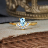 Oval Cut Unique Bottom Cluster Aquamarine Anniversary Ring for Women