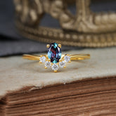 Oval Cut Unique Bottom Cluster Alexandrite Anniversary Ring for Women