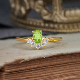 Oval Cut Unique Bottom Cluster Peridot Anniversary Ring for Women