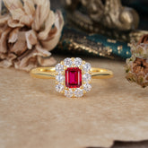 Emerald Cut Engagement Ring Classic Ruby Halo Promise Ring