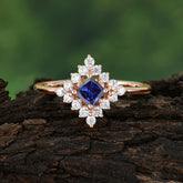 Vintage Princess Cut Cluster Tanzanite Promise Ring Halo Bridal Ring