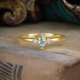 Unique Marquise Cut Moss Agate Stacking Wedding Band