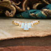 Baguette Cut Opal Half Eternity Curved Wedding Band Stacking Ring