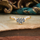 Baguette Cut Black Rutilated Quartz Half Eternity Curved Wedding Band Stacking Ring