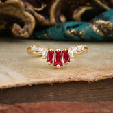 Baguette Cut Ruby Half Eternity Curved Wedding Band Stacking Ring