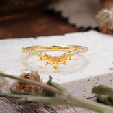 Marquise Cut Tiara Citrine Curved Wedding Band Stacking Ring