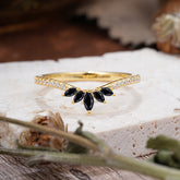 Marquise Cut Tiara Black Onyx Curved Wedding Band Stacking Ring