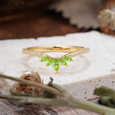 Marquise Cut Tiara Peridot Curved Wedding Band Stacking Ring