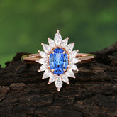 1 Carat Oval Cut Cluster Sapphire Engagement Ring Vintage Halo Bridal Ring