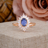 1 Carat Oval Cut Cluster Tanzanite Engagement Ring Vintage Halo Bridal Ring