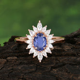 1 Carat Oval Cut Cluster Tanzanite Engagement Ring Vintage Halo Bridal Ring