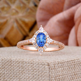 Vintage 4 Prong Oval Cut Sapphire Engagement Ring Cluster Pave Bridal Ring