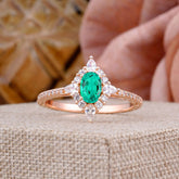 Vintage 4 Prong Oval Cut Emerald Engagement Ring Cluster Pave Bridal Ring