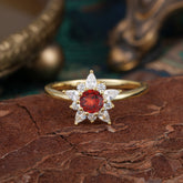 Natural Garnet Engagement Ring | Floral Garnet Cluster Setting