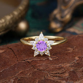 Natural Amethyst Engagement Ring | Floral Amethyst Cluster Setting