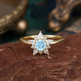 Lab Grown Aquamarine Engagement Ring | Floral Aquamarine Cluster Setting