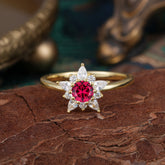 Lab Grown Ruby Engagement Ring | Floral Ruby Cluster Setting