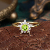 Natural Peridot Engagement Ring | Floral Peridot Cluster Setting