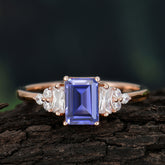 1 Carat Emerald Cut Tanzanite Engagement Ring Classic Side Stone Wedding Ring