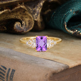 1 Carat Emerald Cut Amethyst Engagement Ring Classic Side Stone Wedding Ring