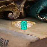 1 Carat Emerald Cut Emerald Engagement Ring Classic Side Stone Wedding Ring