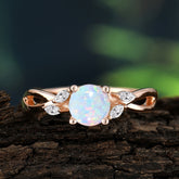 1 Carat Round Opal Promise Ring Nature Inspired Leaf Engagement Ring