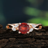 1 Carat Round Garnet Engagement Ring with Leafy Accent Setting