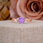 1 Carat Round Leaf-Inspired Amethyst Promise Ring Romantic
