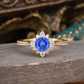 Round Cut Vintage Cluster Sapphire Gemstone Ring Flower Engagement Ring