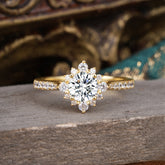 Round Cut Vintage Cluster Lab Diamond Gemstone Ring Flower Engagement Ring