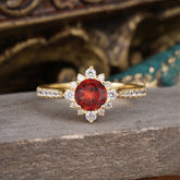 Round Cut Vintage Cluster Garnet Gemstone Ring Flower Engagement Ring