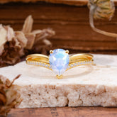 1.25 Carat Pear Cut Natural Moonstone Ring Split Shank Engagement Ring