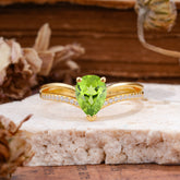 1.25 Carat Pear Cut Peridot Ring Split Shank Engagement Ring