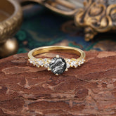 Luxury 6-Prong Round Cut Black Rutilated Quartz Ring
