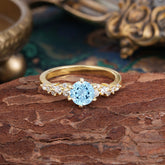 Round Aquamarine Promise Ring Light Blue Six Claw Prong