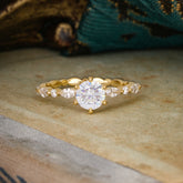 Round Cut Classic Moissanite Engagement Ring Pave Promise Ring