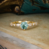 Round Cut Classic Moss Agate Engagement Ring Pave Promise Ring