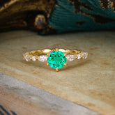 Round Cut Classic Emerald Engagement Ring Pave Promise Ring